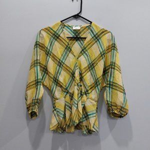 Aritzia Le Fou Wilfred Jazz Peplum Blouse Firefly Teal Silk Size Small
